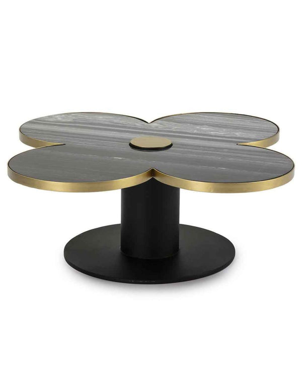Taula de centre 91x91x33 cm de granit negre i metall daurat