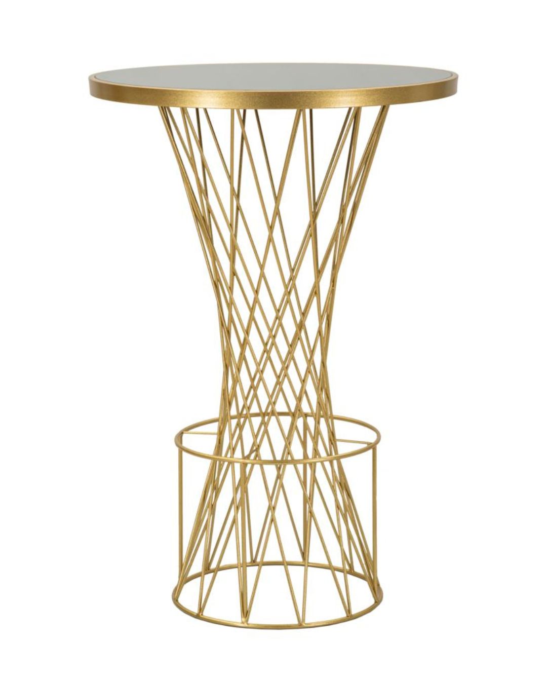 Mesa de bar de metal dorado y cristal, ø 70x103 cm