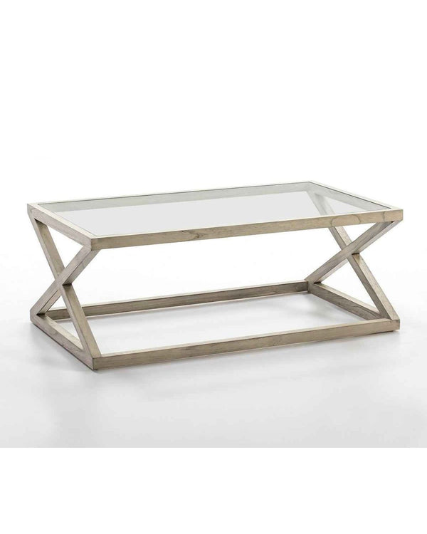 Mesa de centro 120x70x45 cm de cristal y madera gris velado