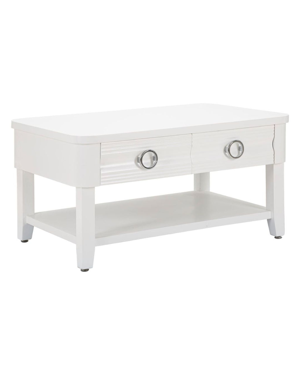 Mesa de centro con 2 cajones y estante de madera blanca 90x60x47