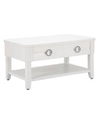 Mesa de centro con 2 cajones y estante de madera blanca 90x60x47