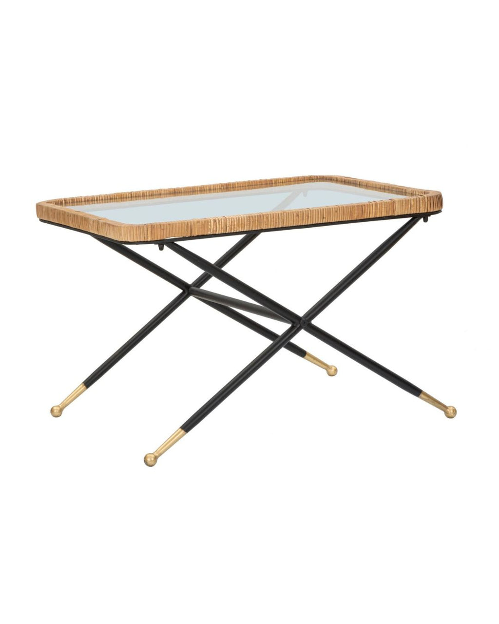 Mesa de centro de hierro, madera, cristal negro y marrón, 70x50x45 cm