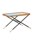 Mesa de centro de hierro, madera, cristal negro y marrón, 70x50x45 cm