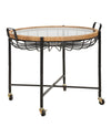 Mesa de centro redonda de hierro, madera y cristal negro y marrón 70,5x65x57 cm