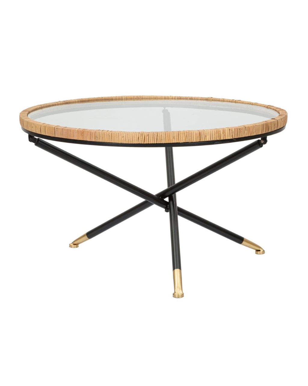 Mesa de centro de hierro, madera y cristal negro y marrón, Ø 80 x 46,5 cm.