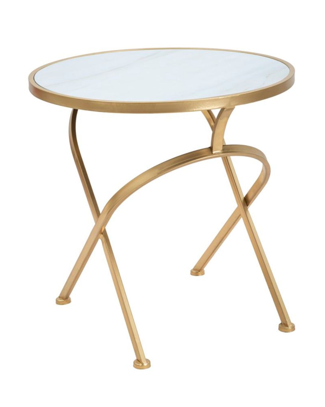 Mesa de centro de metal dorado con tablero de cristal blanco Ø 50,5 x 50 cm