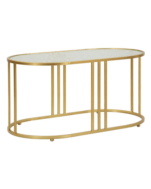 Taula de centre de metall daurat i vidre amb efecte marbre 90x50x45 cm