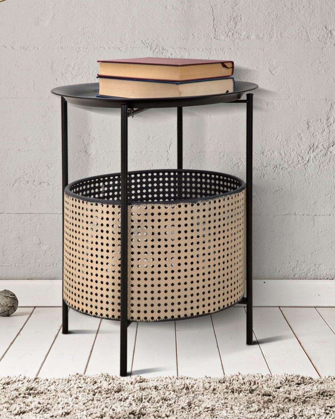 Mesa de centro de metal negro y beige Ø 40x50 cm