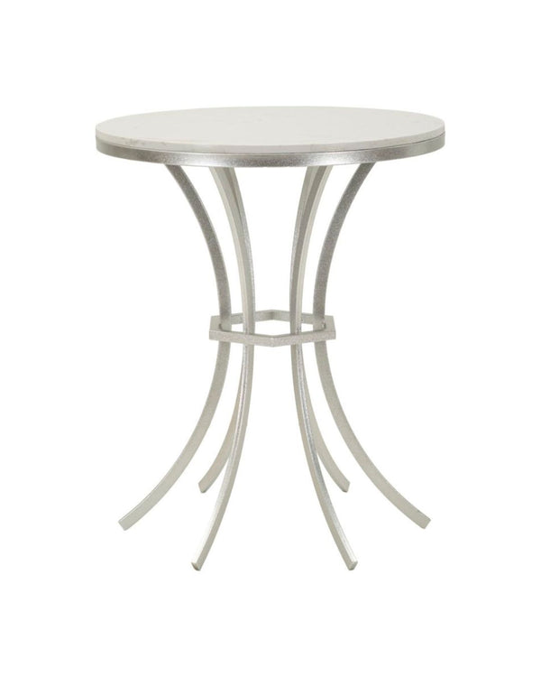 Taula de centre de metall platejat i marbre Ø 56x68 cm