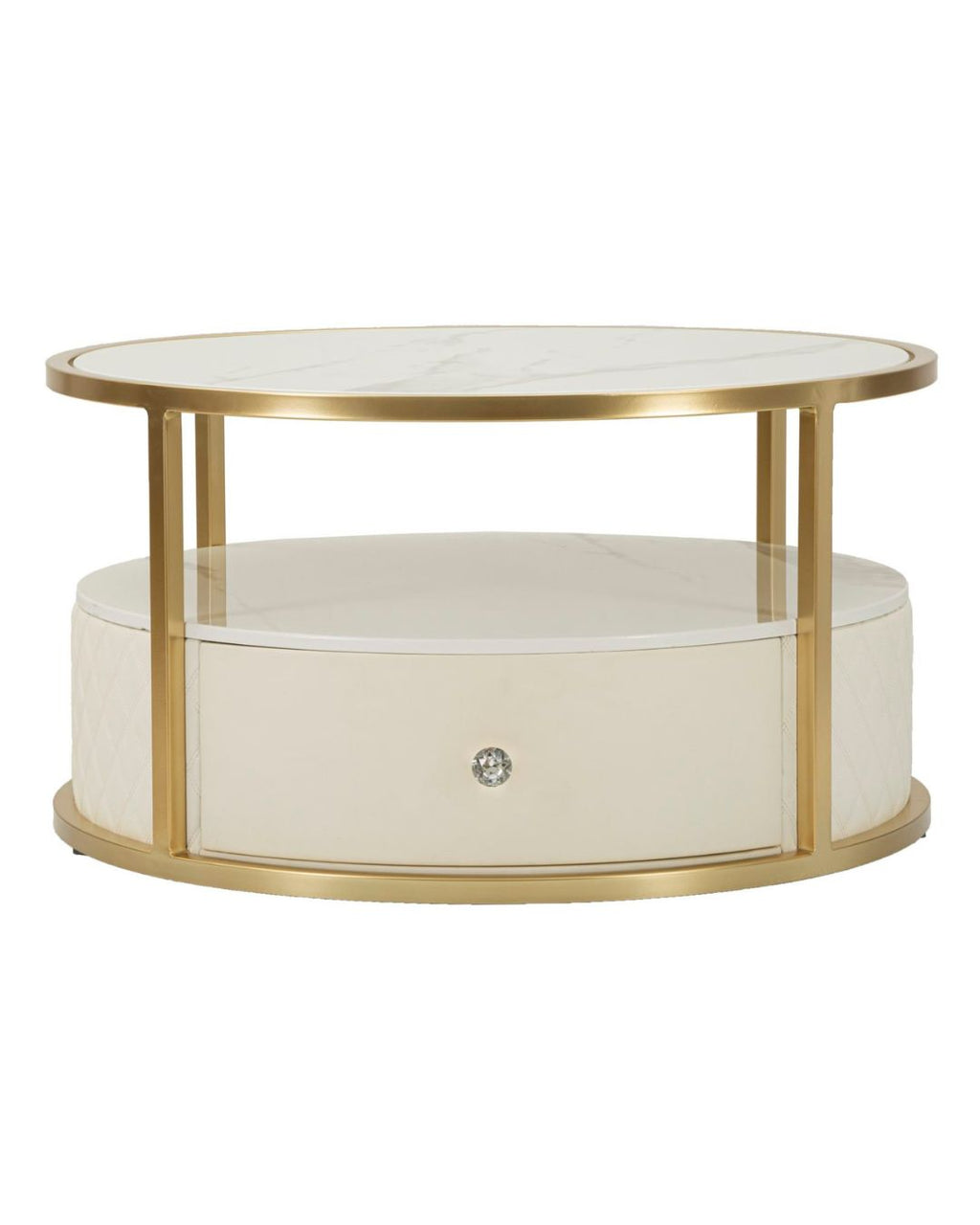 Mesa de centro de metal y piel sintética color crema, Ø 75x40 cm