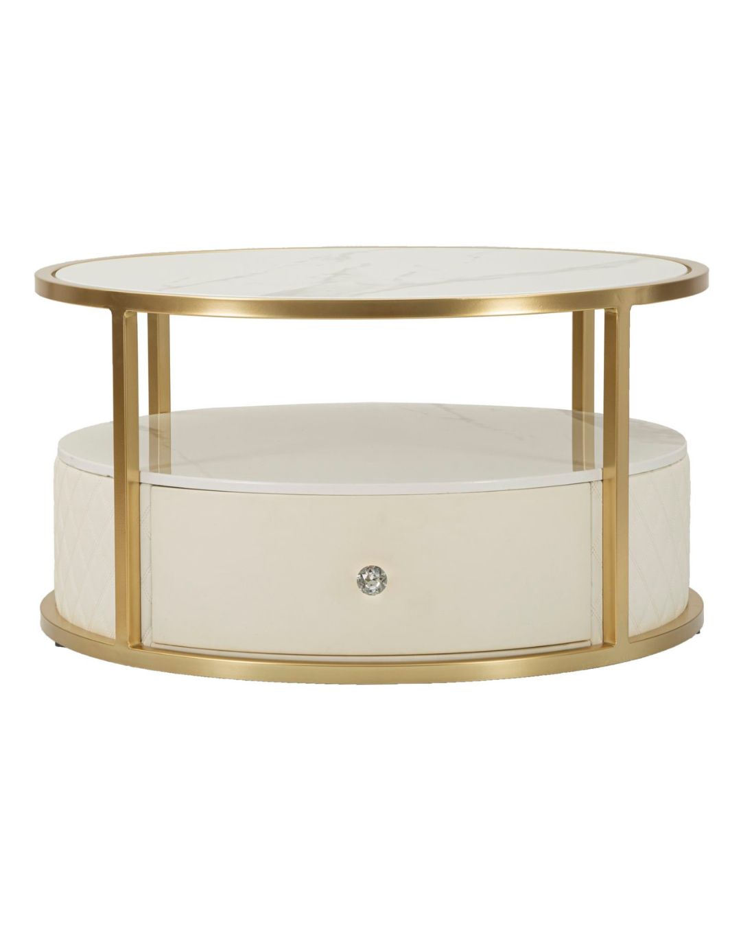 Mesa de centro de metal y piel sintética color crema, Ø 75x40 cm