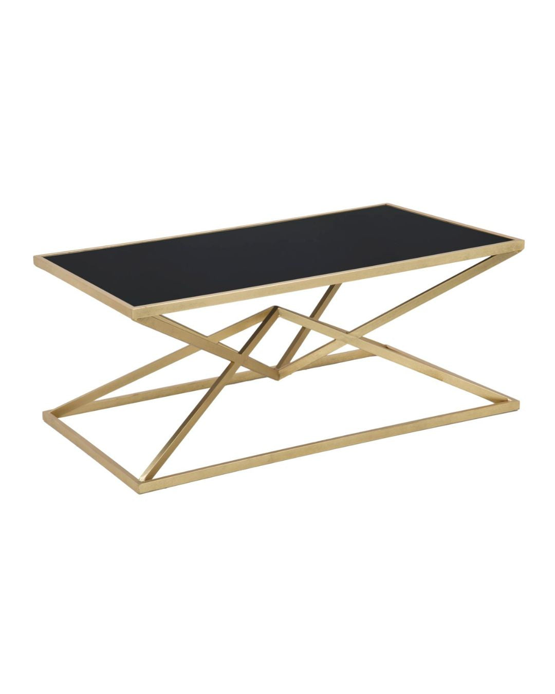 Mesa de centro piramidal de metal dorado de 110x60x45 cm.