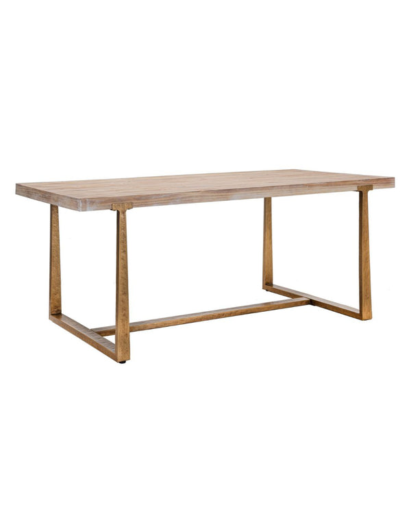 Taula de menjador rectangular de fusta marró i metall daurat 180x90x78 cm