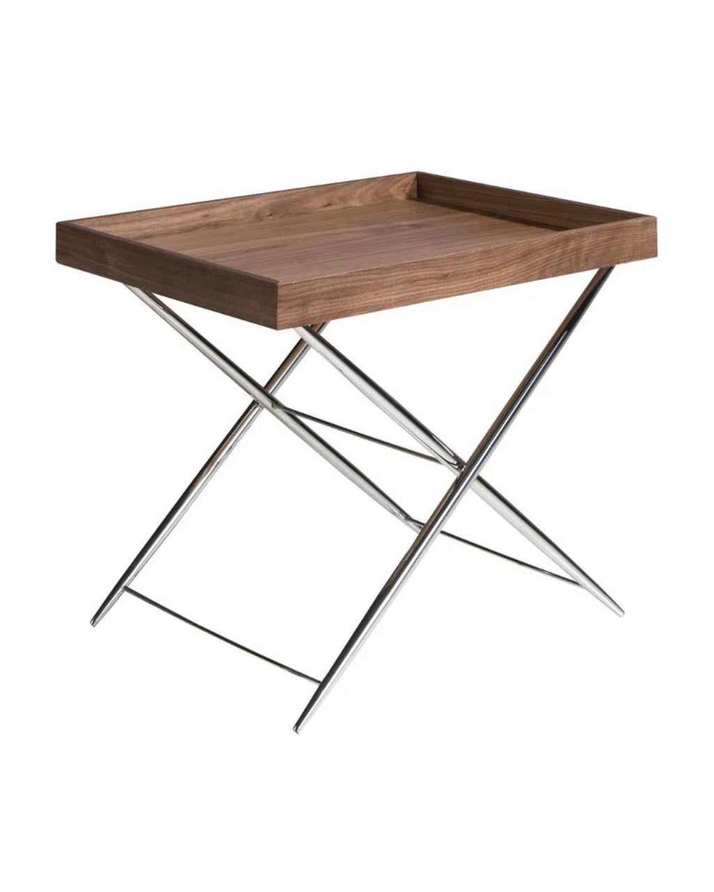 Mesa rincón rectangular nogal y acero cromado