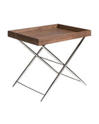 Mesa rincón rectangular nogal y acero cromado