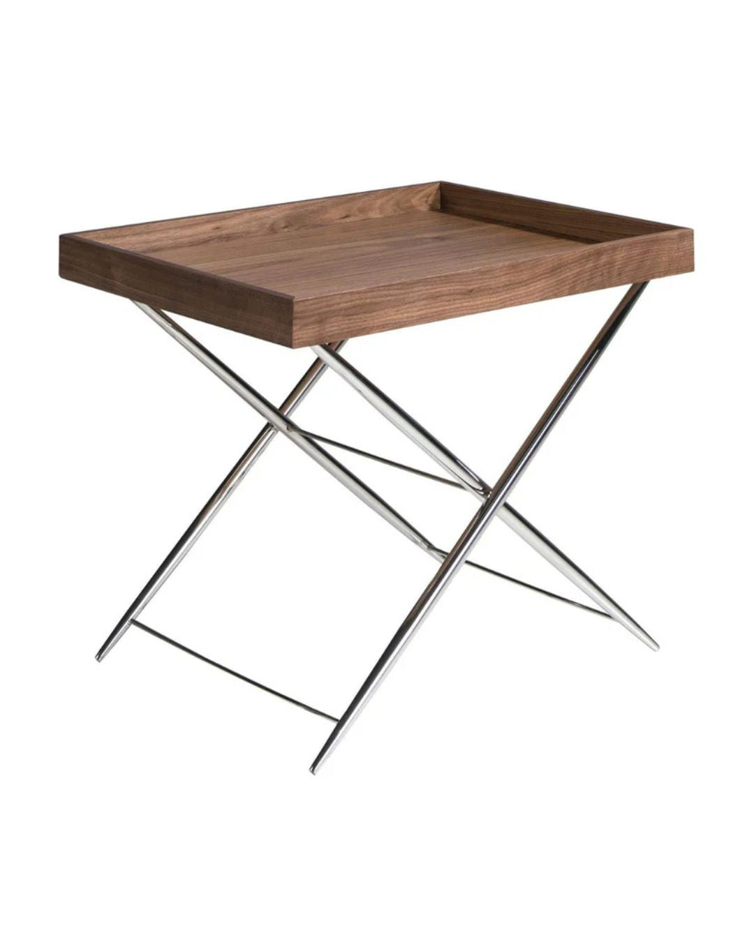 Mesa rincón rectangular nogal y acero cromado