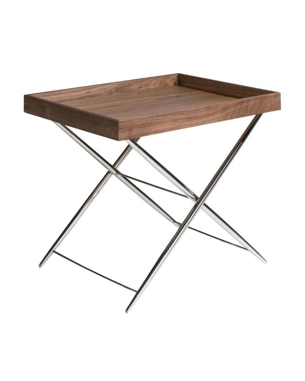 Taula de racó rectangular de noguera i acer cromat 61x48x51 cm