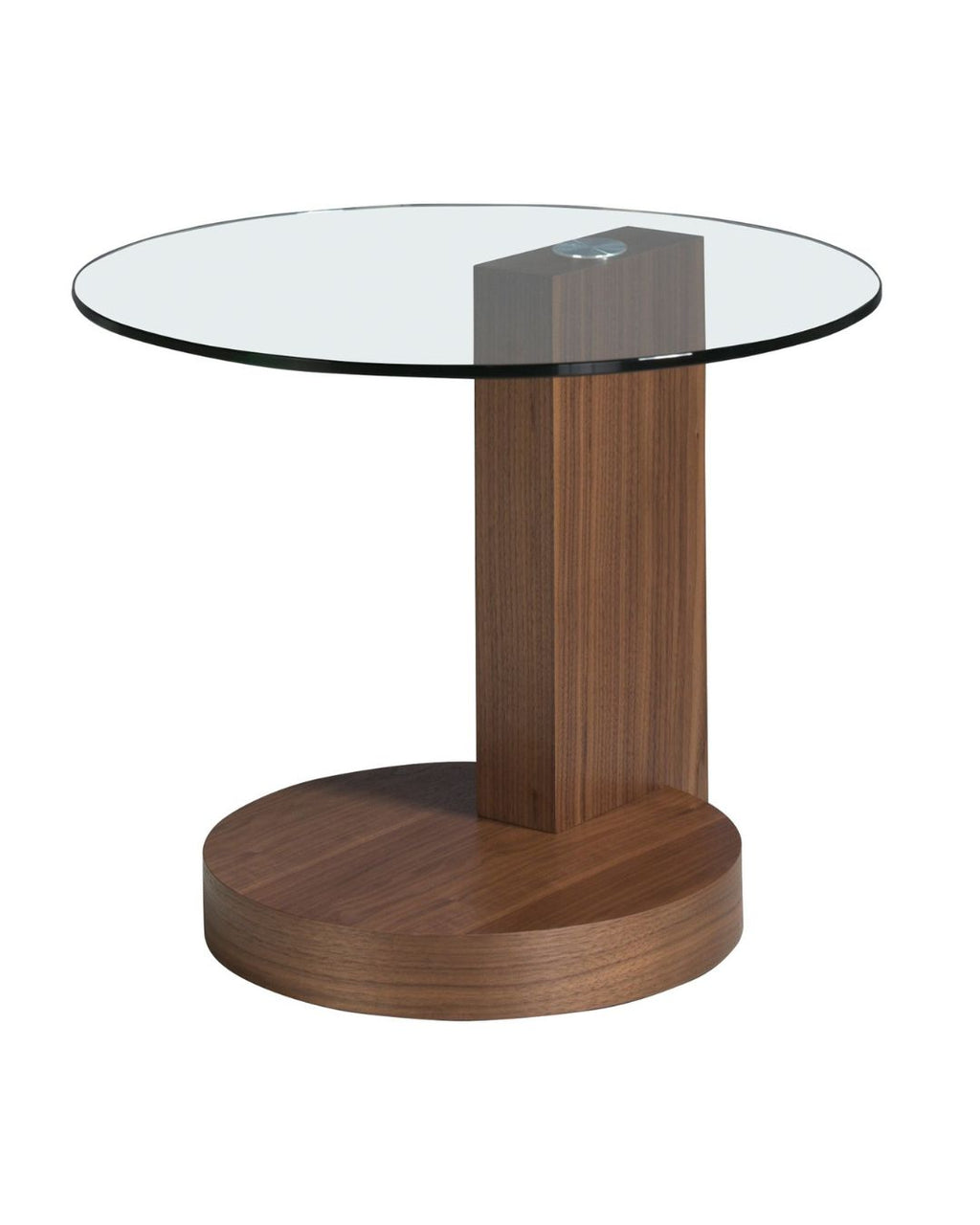 Mesa rincón redonda cristal templado y nogal