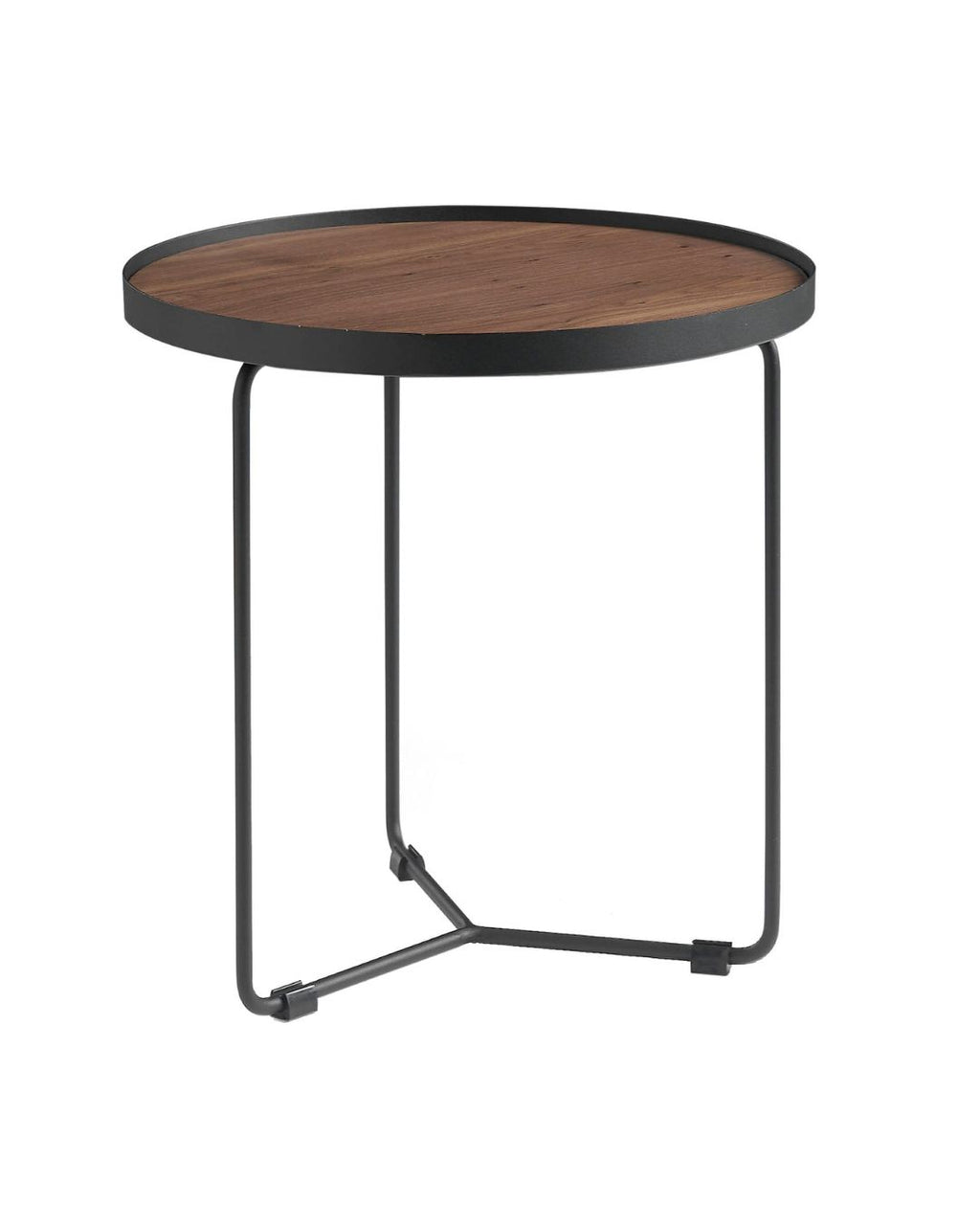 Mesa rincón redonda nogal y acero negro