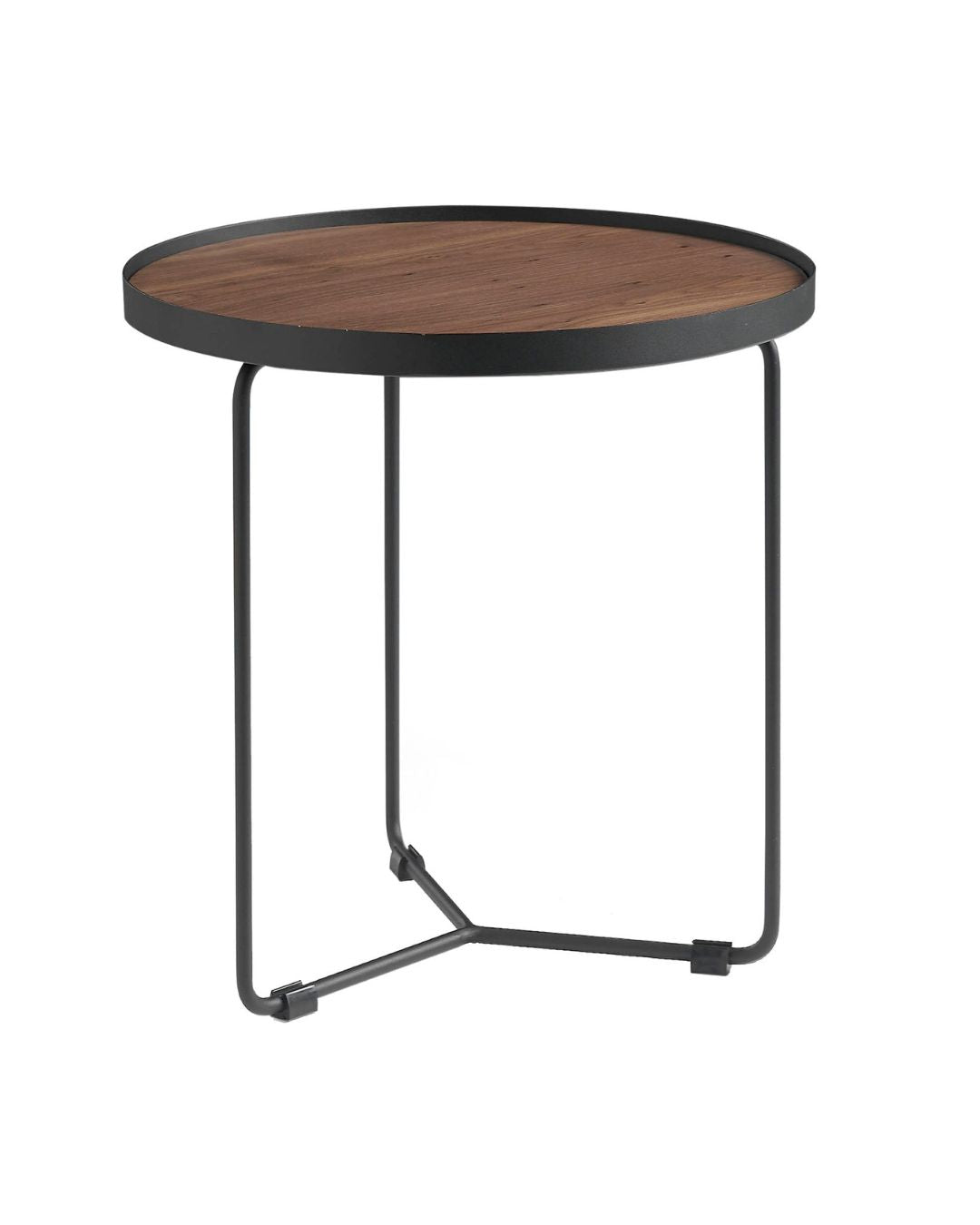 Mesa rincón redonda nogal y acero negro