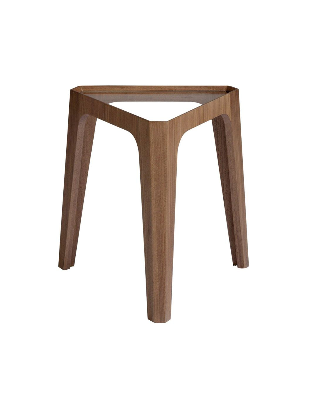 Mesa rincón triangular cristal templado y nogal