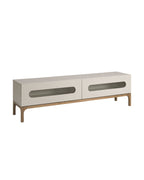Mueble TV madera gris y nogal con iluminación interior