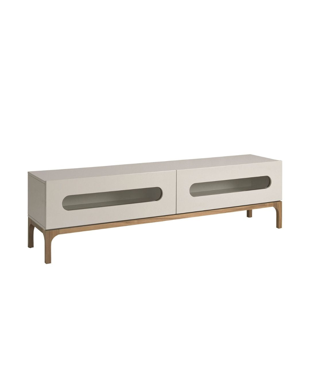 Mueble TV madera gris y nogal con iluminación interior