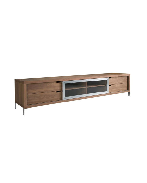 Moble de TV de noguera i acer cromat 238x53x51 cm