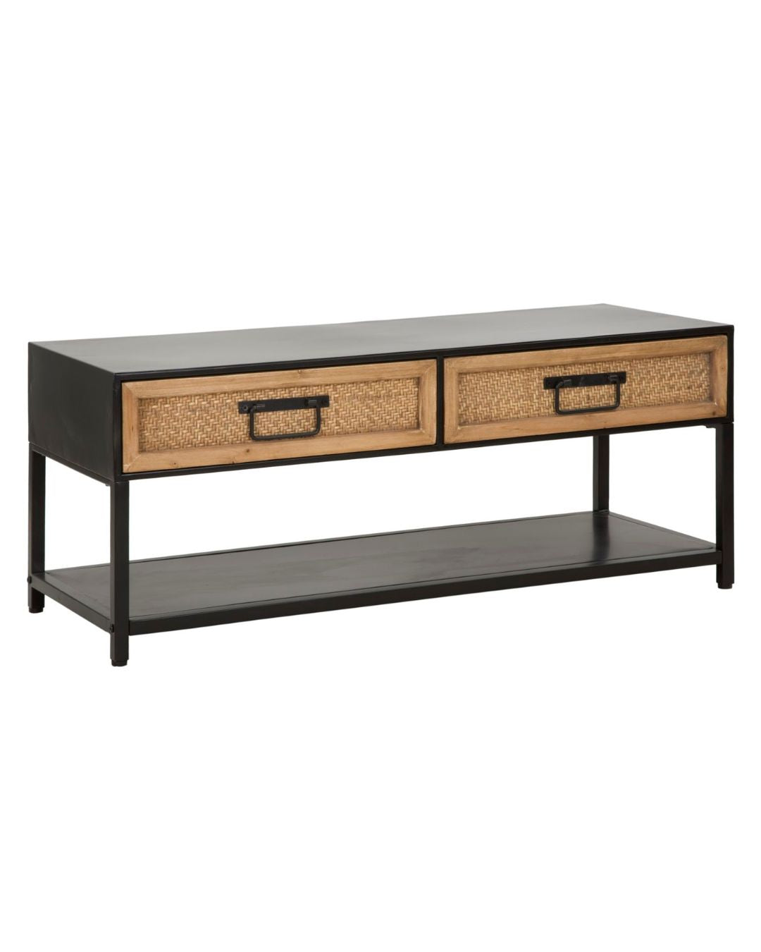 Mueble para TV de madera y metal en tonos marrón y negro, 95x38x38 cm.
