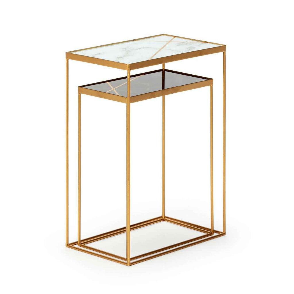 Mesa Auxiliar 40x25x56 / 35x20x46 Metal/Cristal Dorado/Blanco/Negro