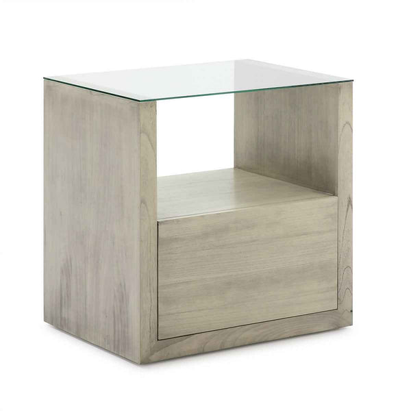 Mesita de noche 60x45x60 cm de cristal y madera gris velado
