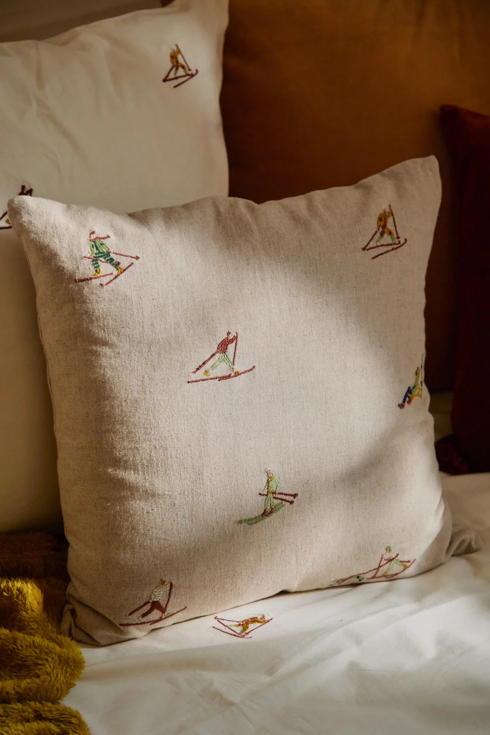 Funda de cojín de lino algodón crudo Ski