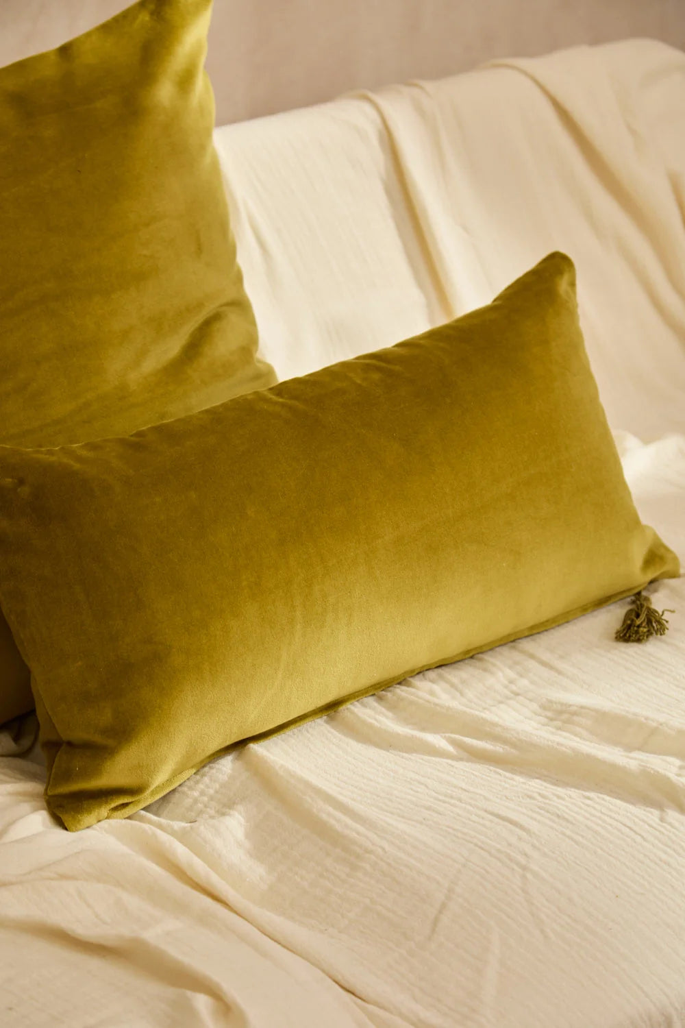 Funda de cojín de algodón verde Velour