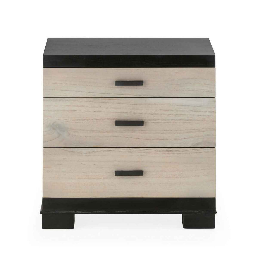 Mesita de Noche 55x40x55 Madera de Cedro/Metal -- Negro/Natural con Pátina Gris