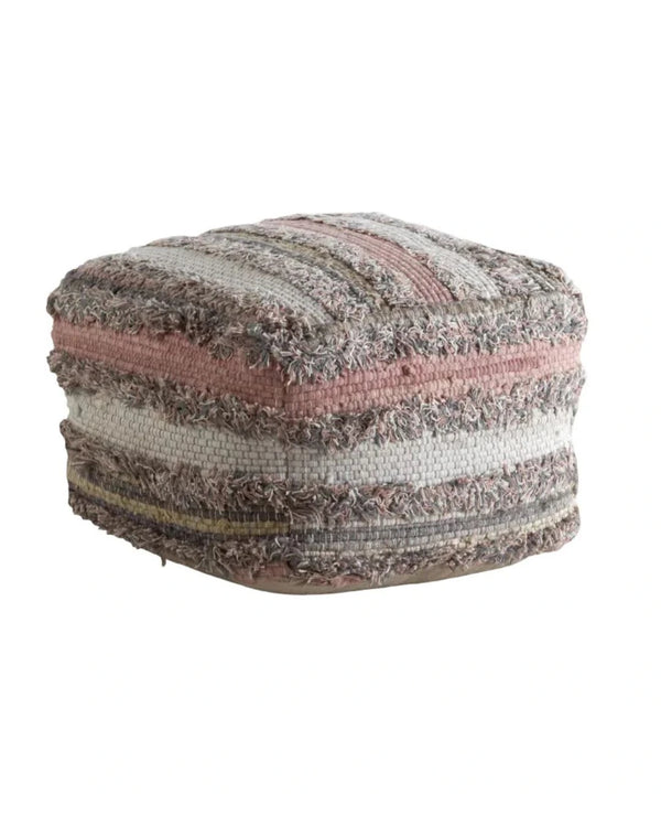 Pouf de algodón y poliéster a rayas rosa y gris 45x45x35 cm