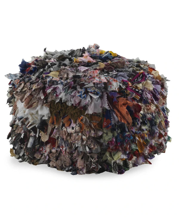 Pouf de algodón y poliéster con flecos multicolor 45x45x35 cm