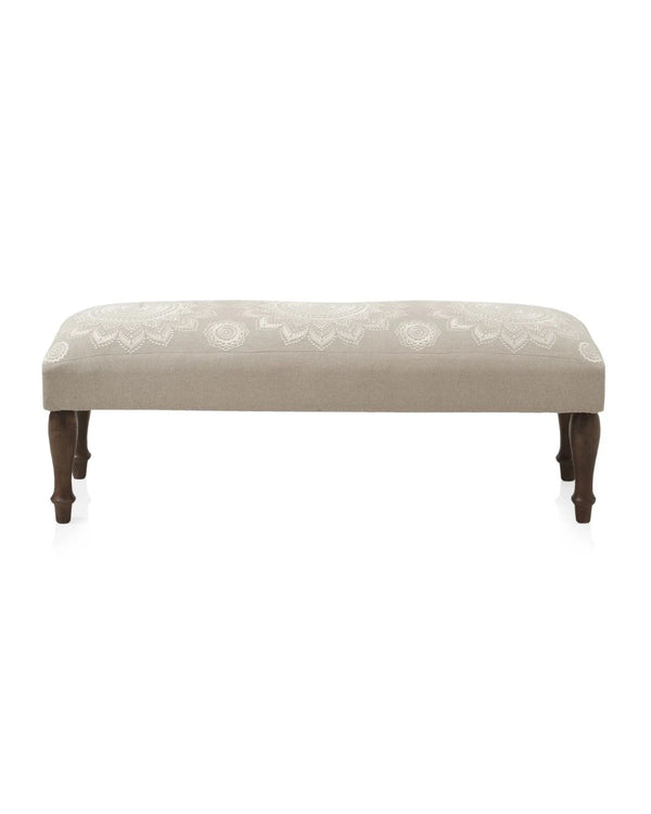 Puf tapizado de algodón y poliéster en tonos naturales, patas de madera 120x40x43 cm