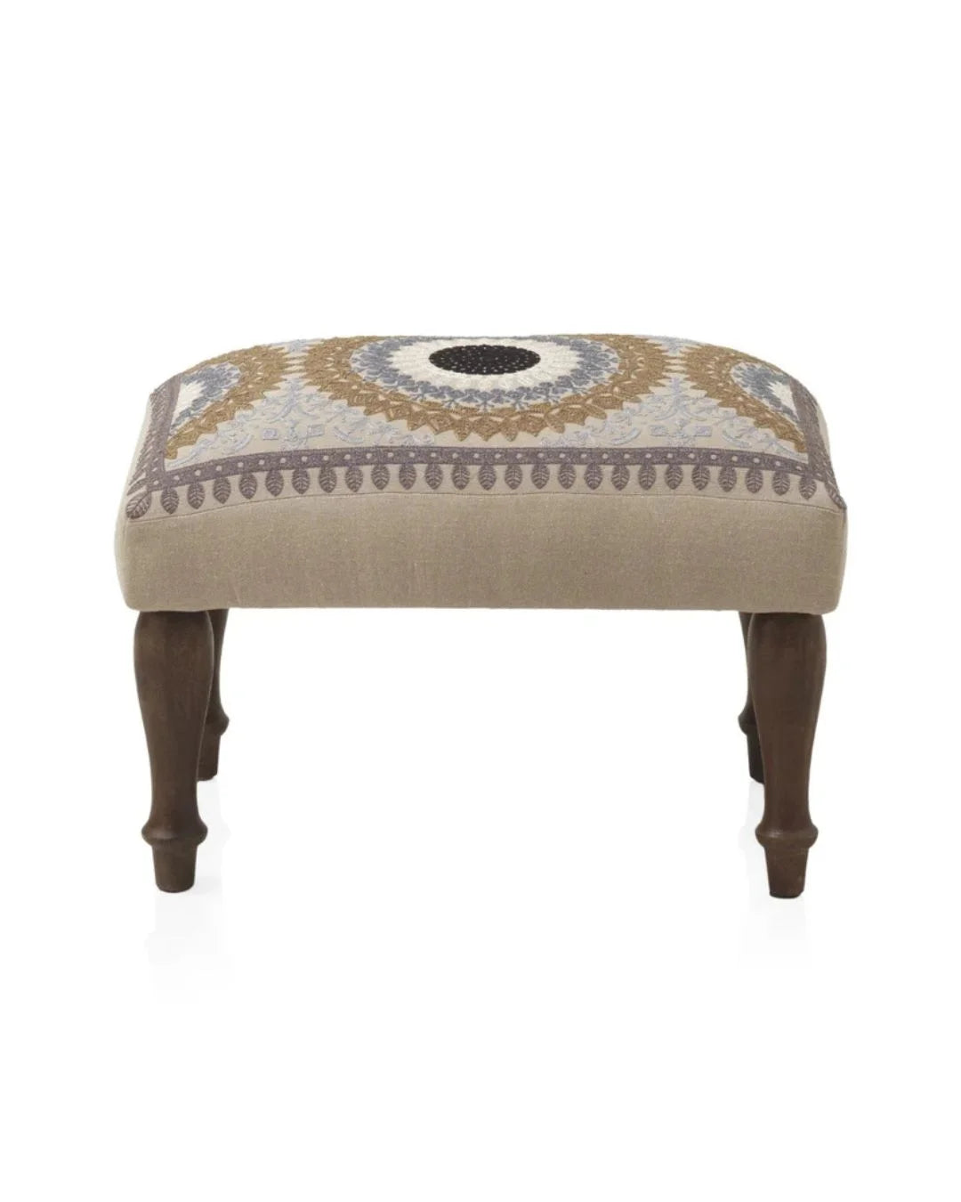 PUFF TAPIZADO ALGODON/POLIESTER PATAS DE MADERA