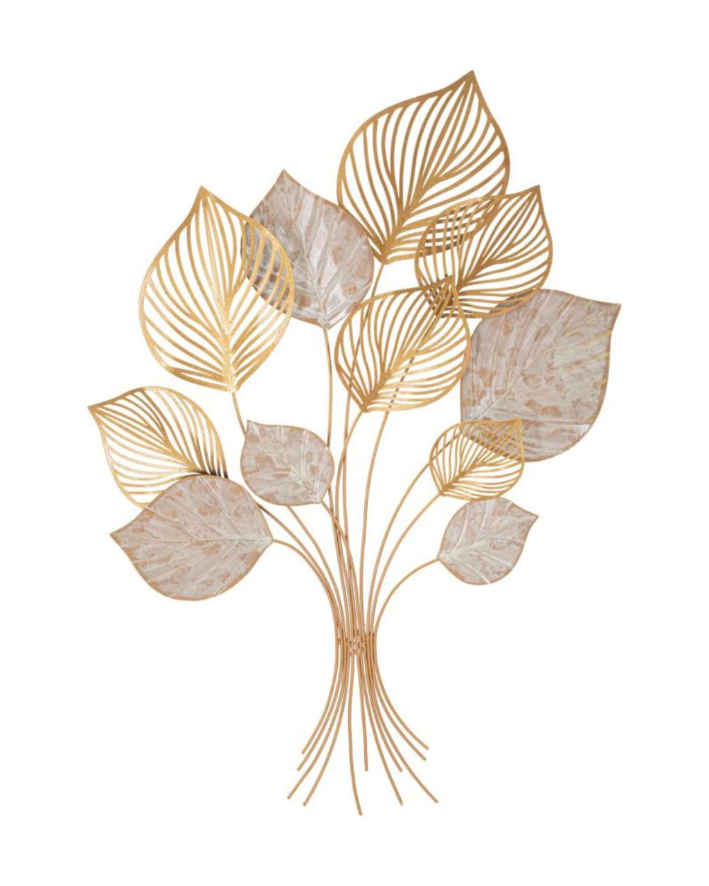 Panel decorativo 3D con hojas de metal dorado, 63x4x85 cm