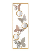Panel decorativo 3D con mariposas y espejos en metal dorado, 31 x 2 x 90 cm