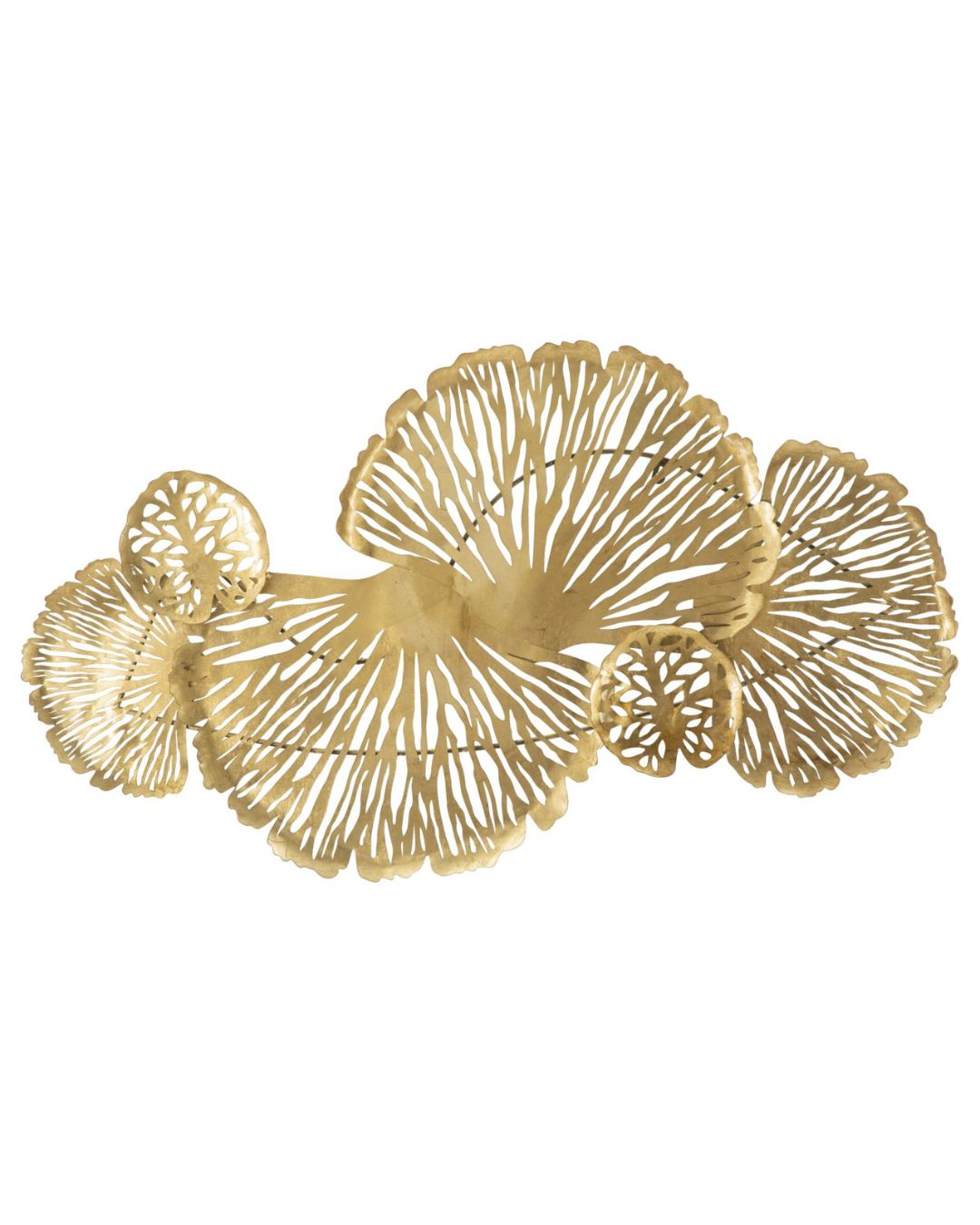 Panel decorativo 3D de metal dorado con hojas, 115 x 5 x 64 cm.