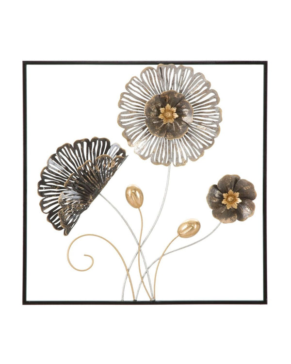 Panel decorativo 3D de metal multicolor con hojas 50x5,5x50 cm