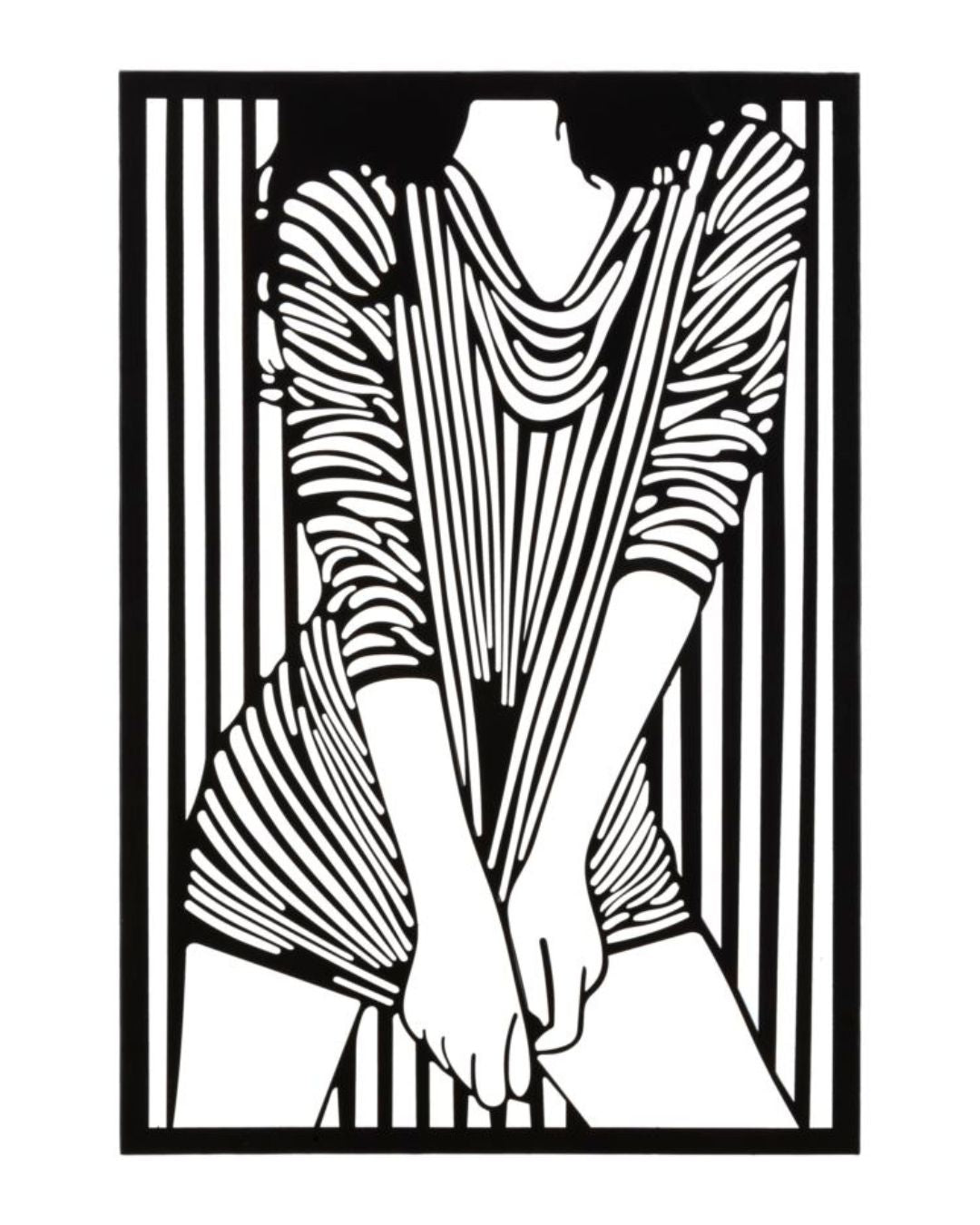 Panel decorativo 3D de metal negro con figura de niña, 40 x 1,3 x 60 cm