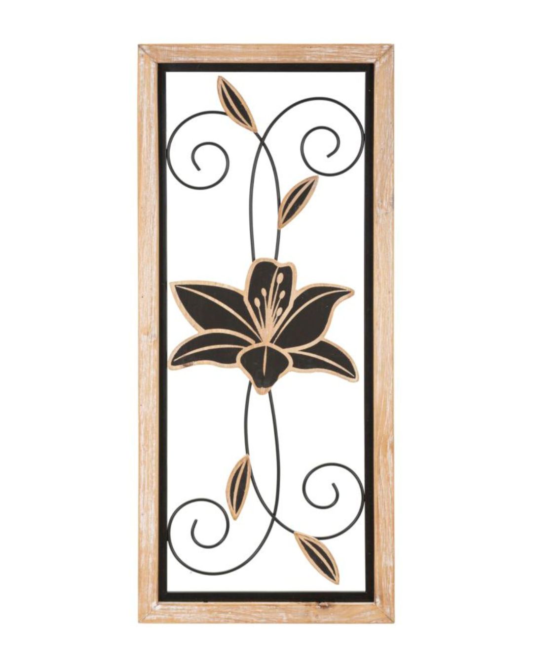 Panel decorativo 3D de metal negro con marco de 26 x 2,5 x 60 cm.