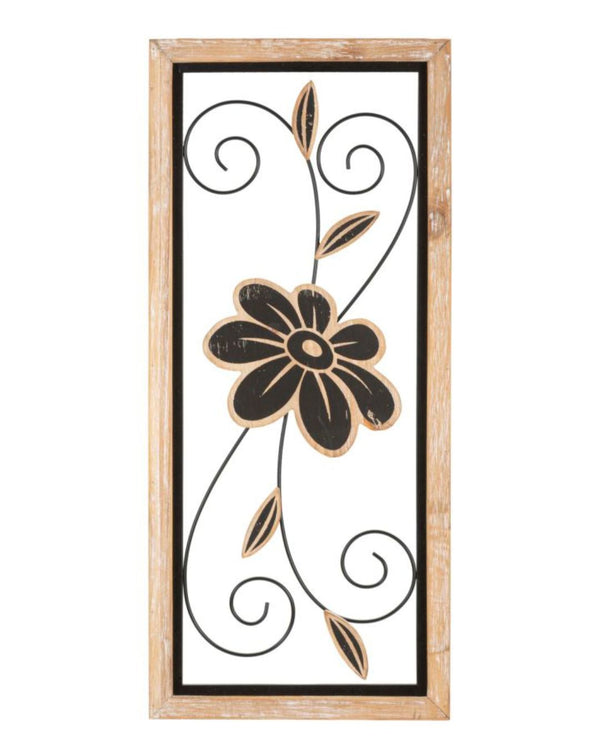 Panel decorativo 3D de metal negro con marco de flores y hojas 26x2,5x60 cm – ref. 032362000A