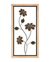 Panel decorativo 3D de metal negro con marco de flores y hojas 30x2,5x60 cm