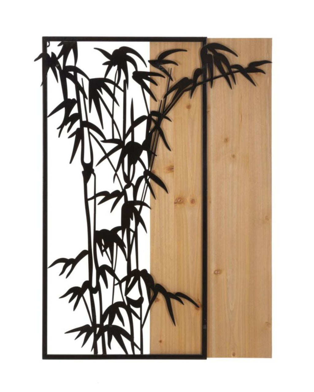 Panel decorativo 3D de metal negro y madera de bambú marrón, 58x2x80 cm