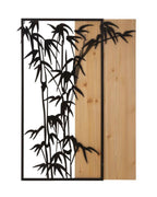 Panel decorativo 3D de metal negro y madera de bambú marrón, 58x2x80 cm