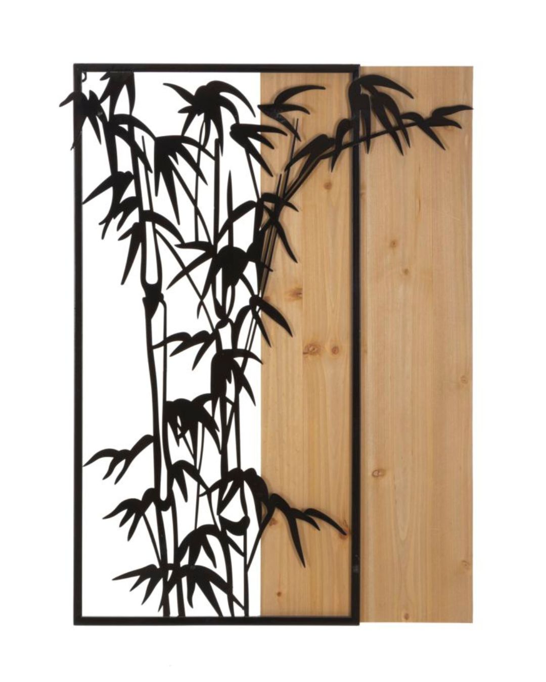 Panel decorativo 3D de metal negro y madera de bambú marrón, 58x2x80 cm