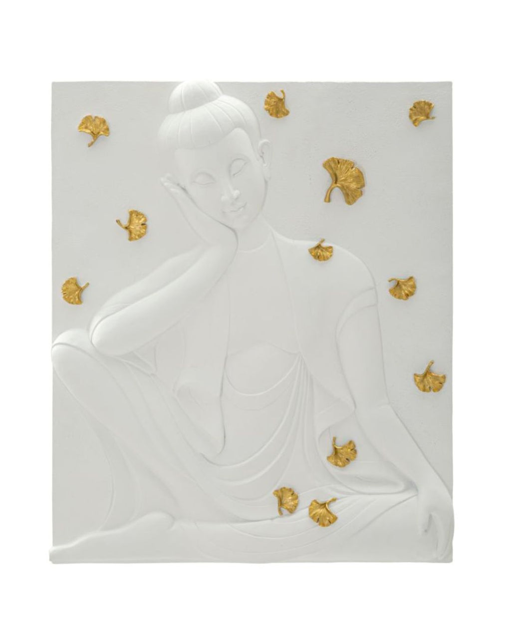 Panel decorativo 3D de resina blanca con forma de Buda, 46 x 5,7 x 55,5 cm.